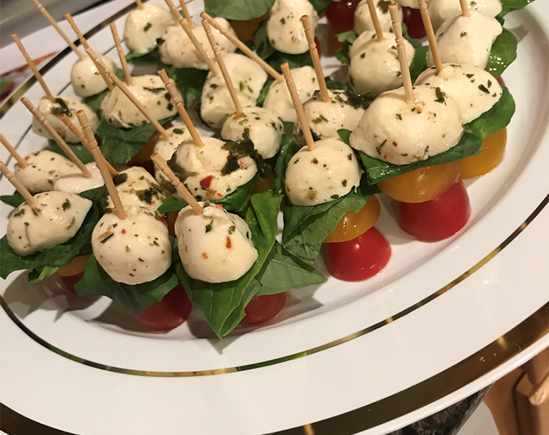 Also on the APP menu were these Caprese toothpicks…fresh mozzarella, cherry tomatoes, Basil, drizzled with creamy balsamic. 80 of them…all gone by dinner