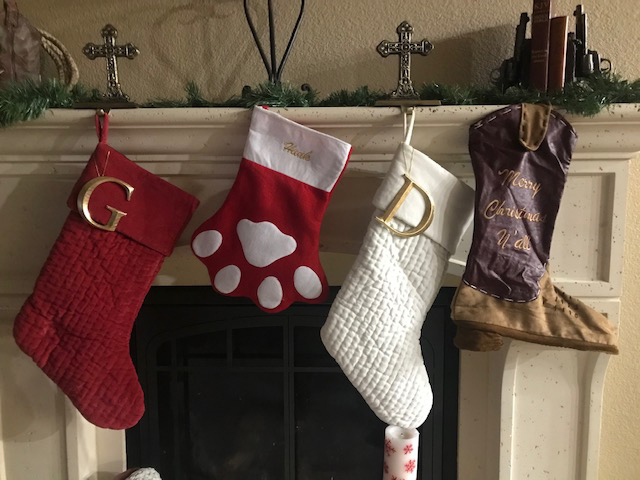 Our Christmas stockings, how cute is Hank’s!!! A listener made that for us, so nice and sweet of them!